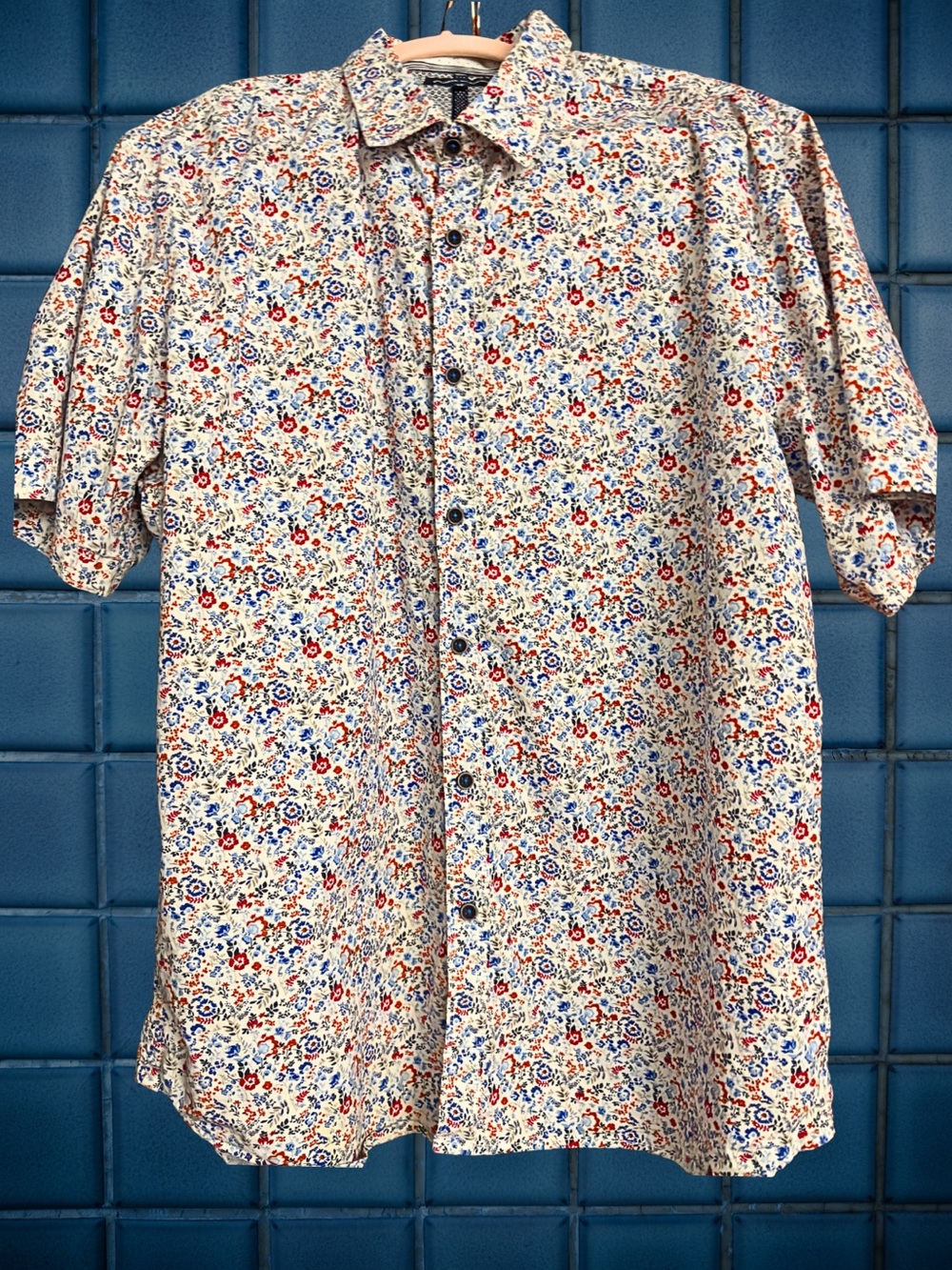MICHAEL BRANDON SHIRT Micro Floral White Blue Short Sleeve Streetwear Mens SZ XL